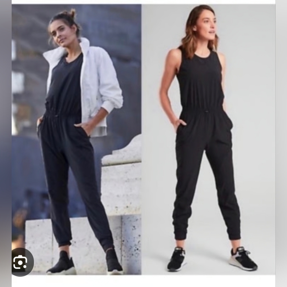 Athleta Hillside Romper Jumpsuit Size 14 Women In Black With Pockets